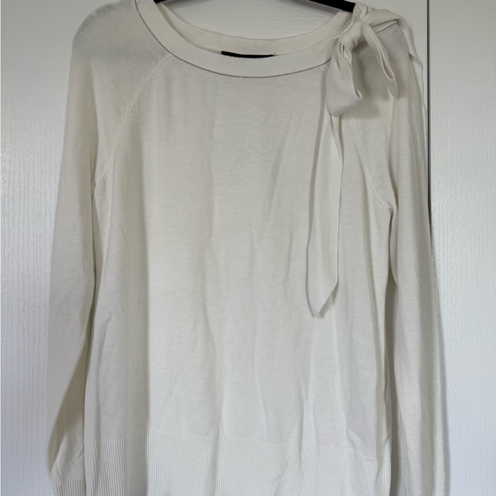White House Black Market Cream Tie Front Sweater